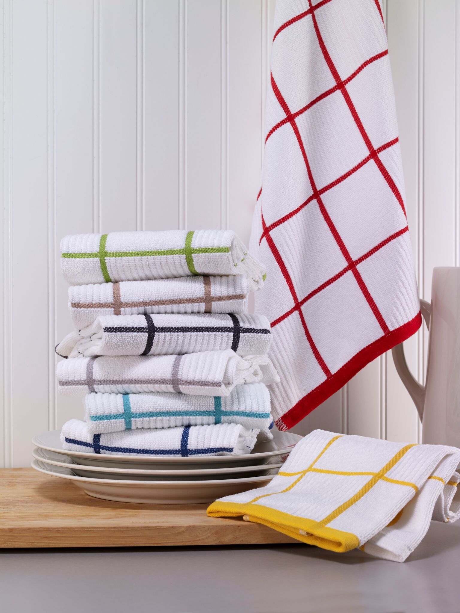 T-fal Textiles Striped 100% Terry Cotton Oversized Waffle Kitchen Towel  (16-Inch by 28-Inch) - John Ritzenthaler Company