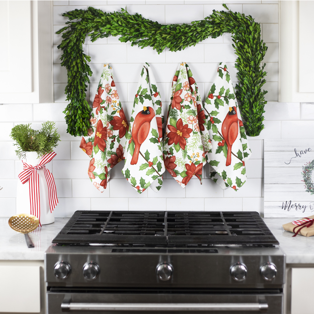 Set of 3 Flat-Woven Cotton Christmas Kitchen Tea Towels